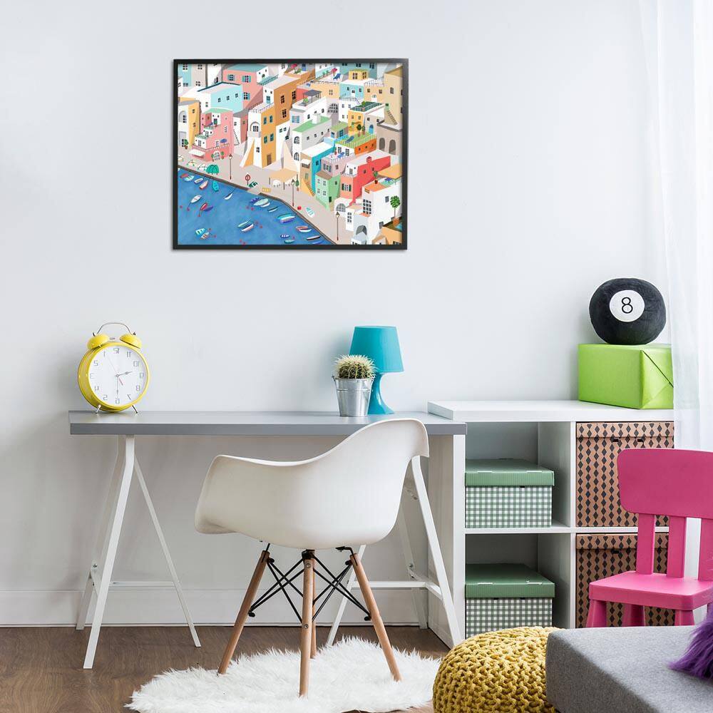 Coastal Town Harbor by Carla Daly Black Framed Abstract Giclee Art Print 24 in. x 30 in. price history on PriceWatchPro