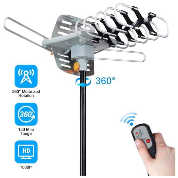 Antenne Télévision Geekera 193km 360° - Amplificateur Signal HDTV 4K Intérieure Extérieure Avec Câble 5,2m