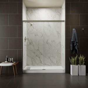 Revel 43-48 in. x 70 in. H Frameless Sliding Shower Door in Anodized Brushed Nickel with Handle