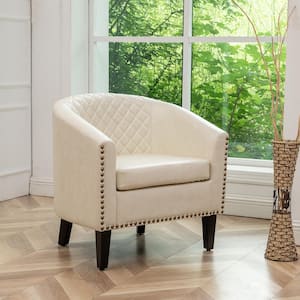 Cream Modern Faux Leather Upholstered Accent Tufted Club Chair