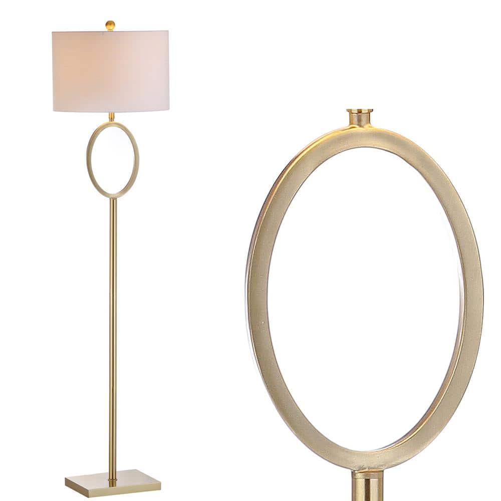 Arc 61" White Cotton Drum Shade Brass Floor Lamp