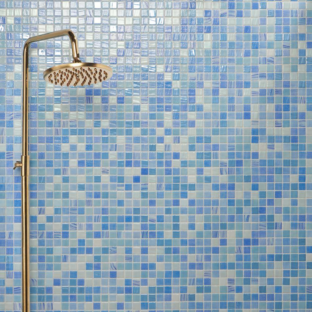 Whirlpool Blue Polished Glass Mosaic Tile Sheet