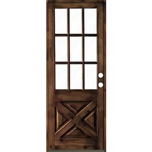 32 in. x 96 in. Knotty Alder X-Panel Left-Hand/Inswing 1/2 Lite Clear Glass Red Mahogany Stain Wood Prehung Front Door