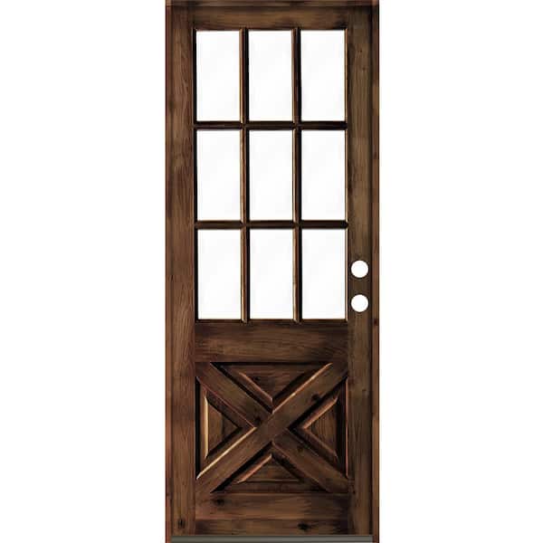 Krosswood Doors 42 in. x 96 in. Knotty Alder Left-Hand/Inswing X-Panel 1/2 Lite Clear Glass Red Mahogany Stain Wood Prehung Front Door