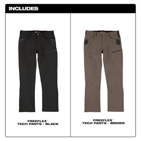 Men's 32 in. x 30 in. Black and Brown FREEFLEX Tech Work Pants with 7 Pockets (2-Pack)