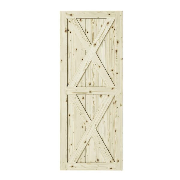 37 in. x 84 in. Magnolia X-Double Brace Unfinished Knotty Pine Interior Barn Door Slab