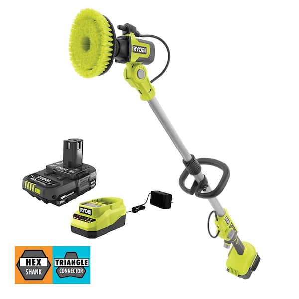 RYOBI ONE+ 18V Cordless Soap Dispensing Scrubber Kit with 2.0 Ah Battery and Charger