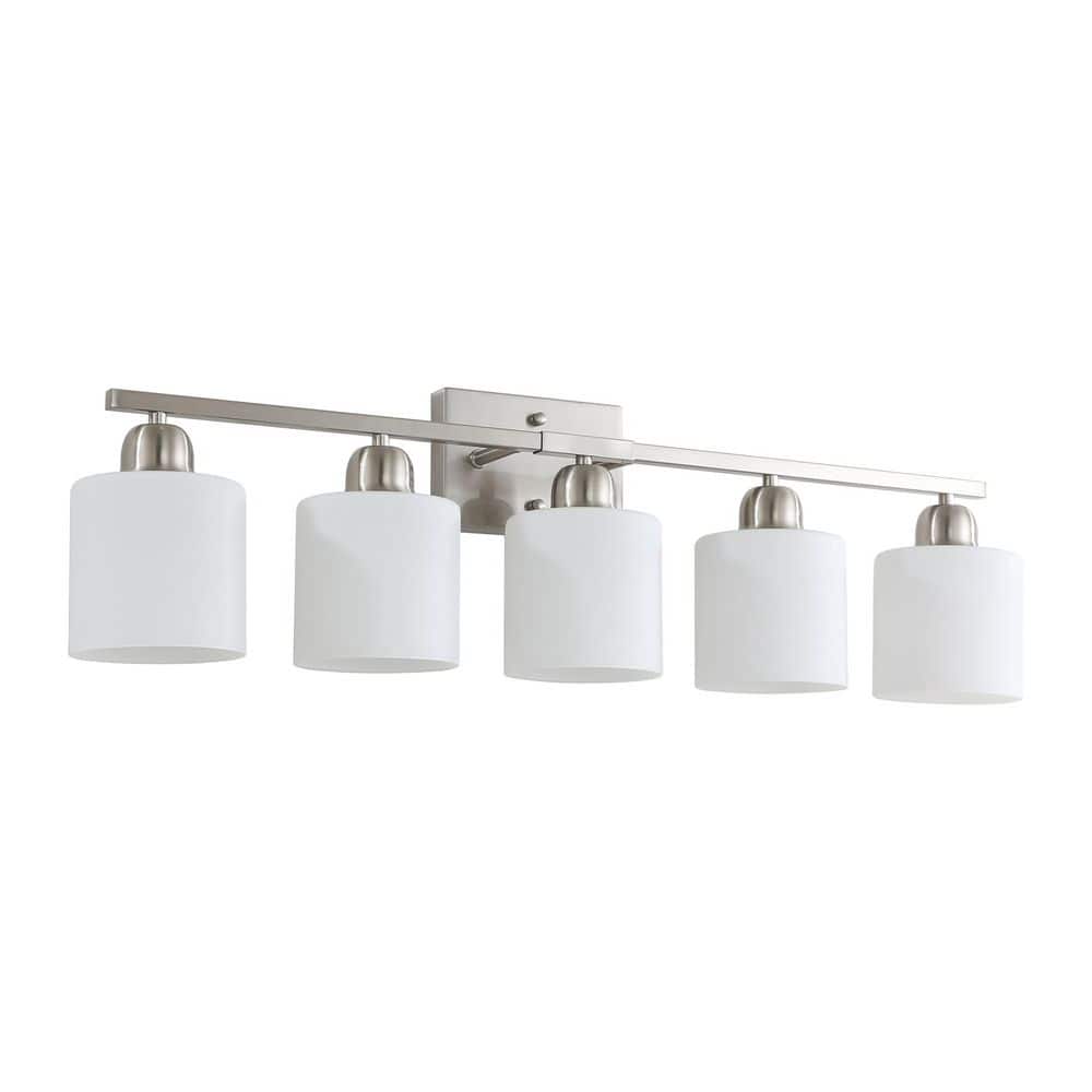 32 in. 5 Light Chrome Vanity Light Fixture Wall Sconces with Milky White Frosted Glass Shades (Bulbs Not Included) price history on PriceWatchPro