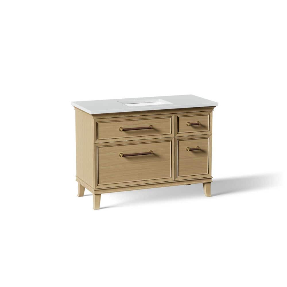 Artifacts 48 in. Freestanding Light Oak Bath Vanity with Miami White Quartz Top And Brass Hardware