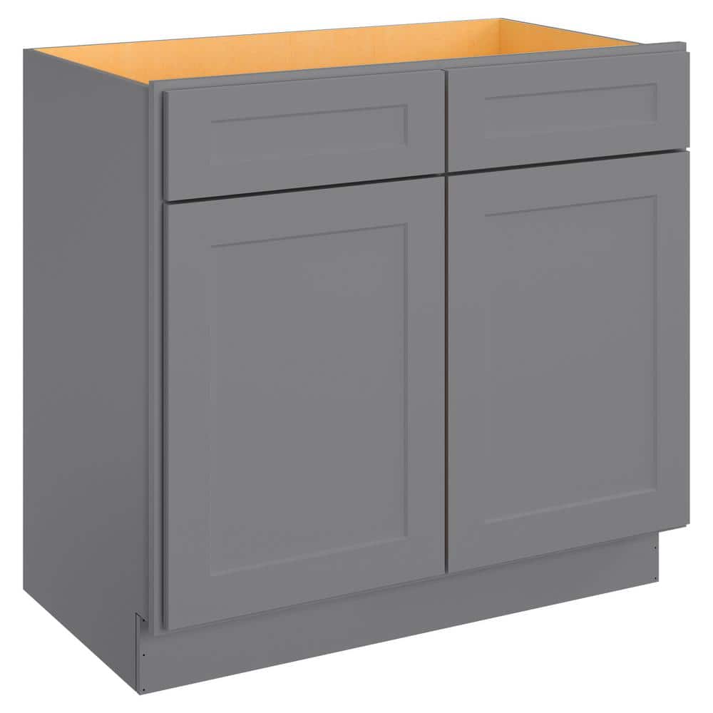 HOMEIBRO 36-in W X 21-in D X 34.5-in H in Shaker Grey Plywood Ready to Assemble Floor Vanity Sink Base Kitchen Cabinet, Shaker Gray -  HD-SG-VS36-A