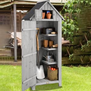 2.8 ft. W x 1.7 ft. D Wood Shed Outdoor Tool Storage with Lockable Door for Backyard Garden Lawn, Gray (4.76 sq.ft.)