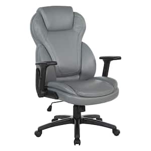 Work Smart Executive Bonded Leather High Back Office Chair with Adjustable Arms In Grey