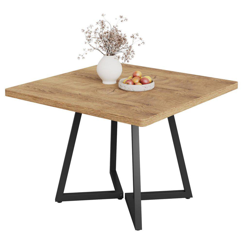 Lesley Industrial Light Brown Wood 31.5 in. Pedestal Dining Table with Metal Base, Kitchen Table for Dining Room Seats 4