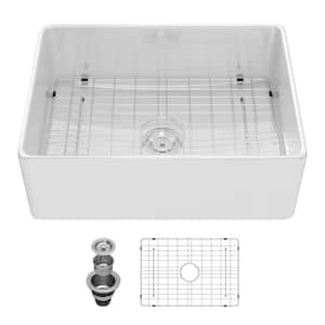 28 in. Ceramic Farmhouse Apron Single Bowl Kitchen Sink with Bottom Grids and Strainer