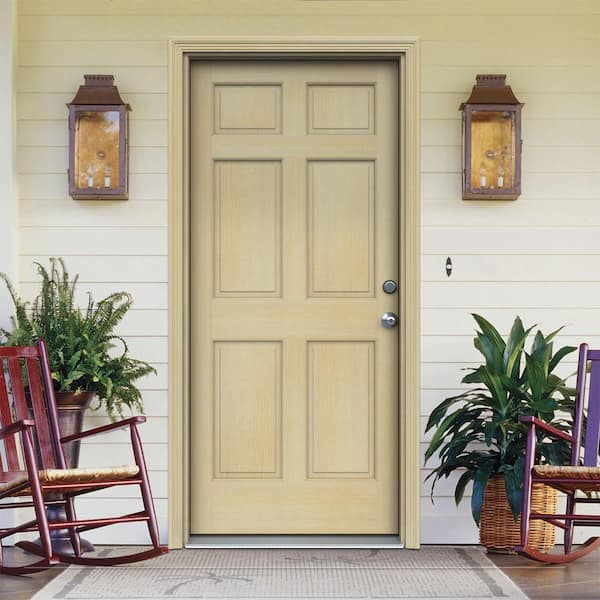 6-Panel Unfinished Hemlock Prehung Front Door with Unfinished AuraLast Jamb and Brickmold