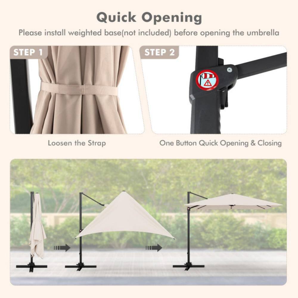 Beige 9.5ft Cantilever Patio Umbrella with 360° Rotation