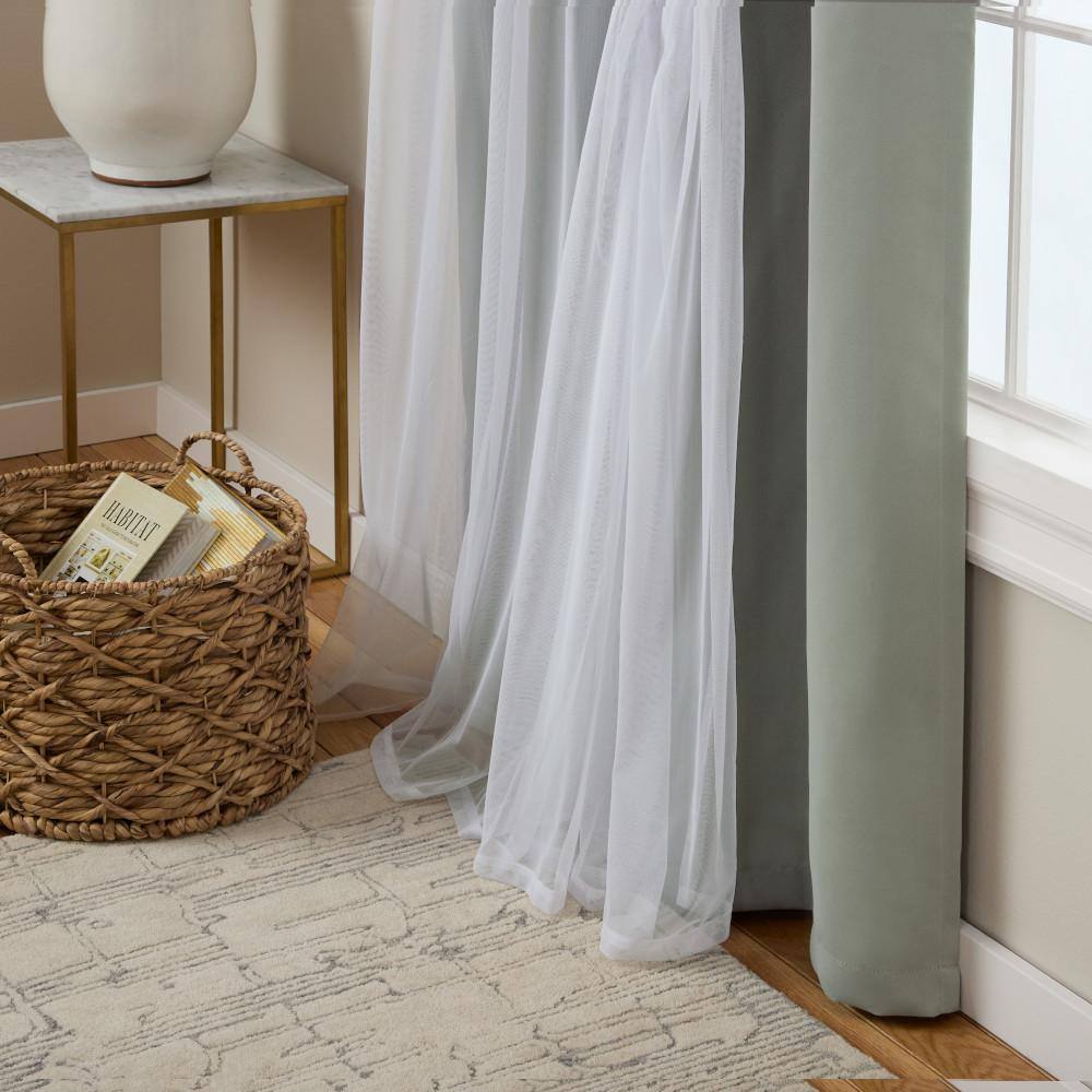 Soft Gray Double Layer Blackout and Sheer Grommet Curtains