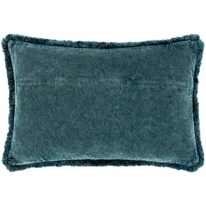 Adroth Denim Velvet Fringe Polyester Fill 14 in. x 22 in. Decorative Pillow
