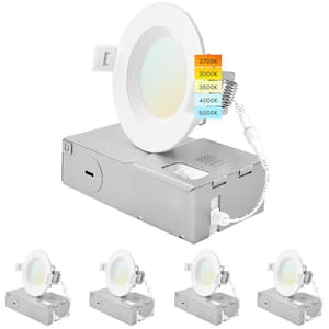 3 in. 6W 5 Color Selectable Canless Ultra Thin J-Box Remodel Integrated LED Recessed Light Kit Baffle 4 Pack