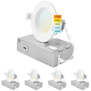 3 in. 6W 5 Color Selectable Canless Ultra Thin J-Box Remodel Integrated LED Recessed Light Kit Baffle 4 Pack