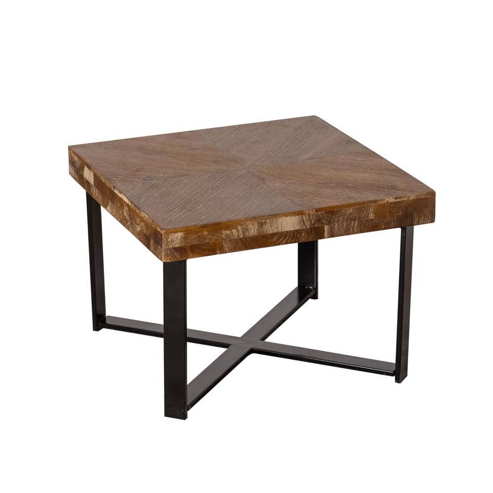 Natural Metal Steel Square Outdoor Coffee Table with Fir Wood Table Top, Cr