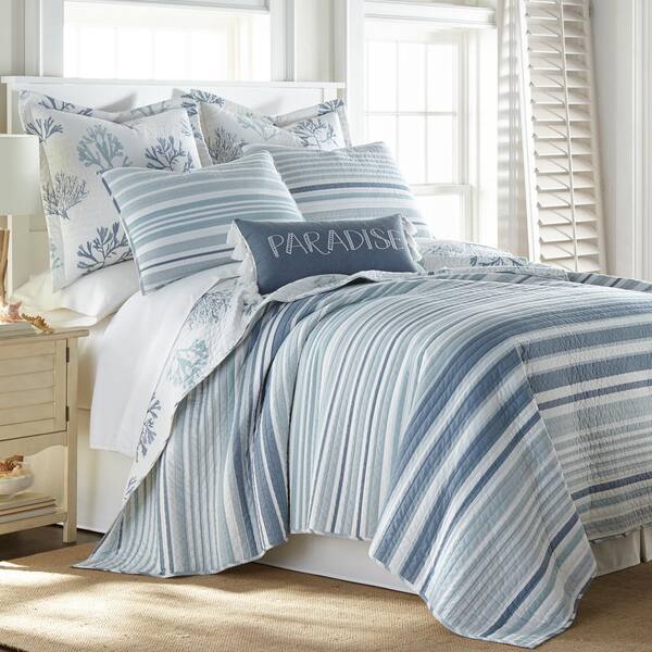 LEVTEX HOME Truro 2-Piece Blue and White Cotton Twin Quilt Set