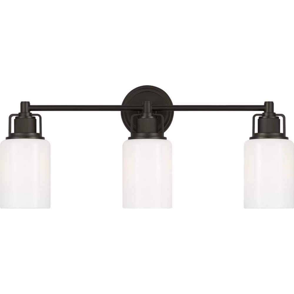 Ashford 23.75 in. W x 10.25 in H 3-Light Aged Iron Transitional Bathroom Vanity Light with Milk Drum Glass Shades price history on PriceWatchPro