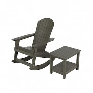 Vineyard 2-Piece Charcoal Gray Adirondack Chair Outdoor Patio Rocking with 2-Tier Side Table