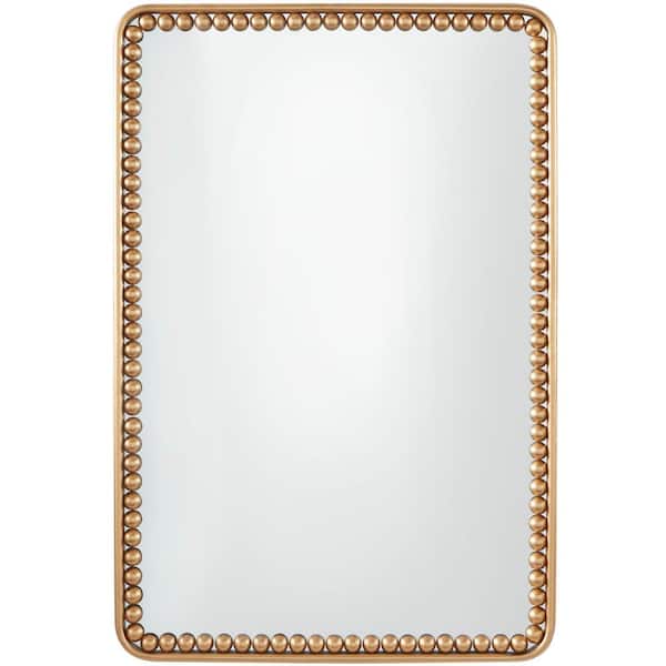 36 in. x 24 in. Rectangle Framed Gold Wall Mirror with Beaded Detailing