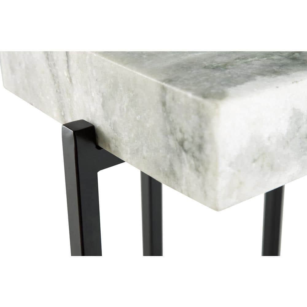 White Marble and Gunmetal Steel Rectangular Accent Table
