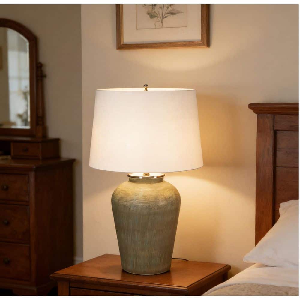 18 in. gray Glass Table Lamp with White Linen Shade for Living Room price history on PriceWatchPro