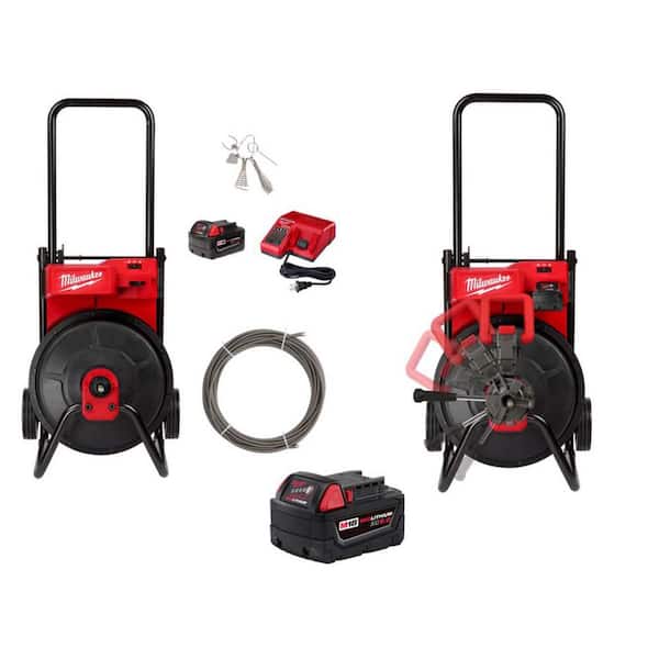 Milwaukee M18 18-Volt Lithium-Ion Drain Cleaning Drum Machine with 'Cable Kit and Cable Drive Assembly and M18 XC5. 0 Battery
