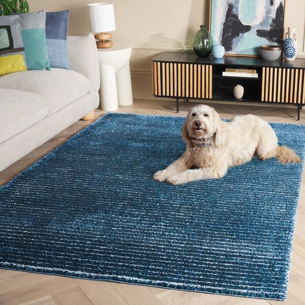 SAFAVIEH Penelope Shag 5 ft. x 8 ft. Navy/Ivory Modern Striped