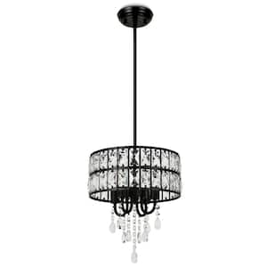 Kinlea 4 Light Black Modern Crystal Drum Chandeliers for Dining Room, Living Room, Foyer and Hallway Entry