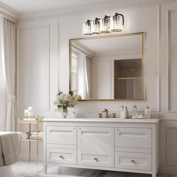 Modern 26.8 in. 4 Light Black Bathroom Vanity Light with Crystal Glass Shade