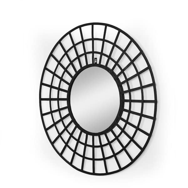 Noble House Conyers 1 in. x 30 in. Modern Round Framed Black Decorative Mirror