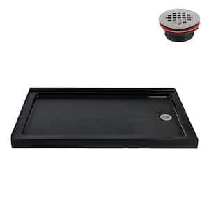 NT-2154-60BL-RH 60 in. x 36 in. Corner Acrylic Shower Pan Base in Glossy Black with Right Hand Drain, ABS Drain Included