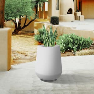 14 in. H Round Solid White Concrete Planter Pot, Modern Planter with Drainage Hole, Flower Pot for Outdoor