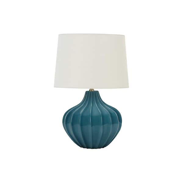 Jushua Transitional 24 in. H Table Lamp Beige Shade, Blue Ceramic