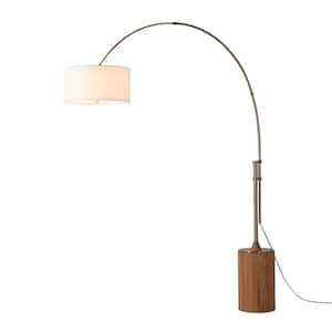 Tambo 62 in. Weathered Brass 1-Light Standard Floor Lamp for Living Room with Linen Drum Shade