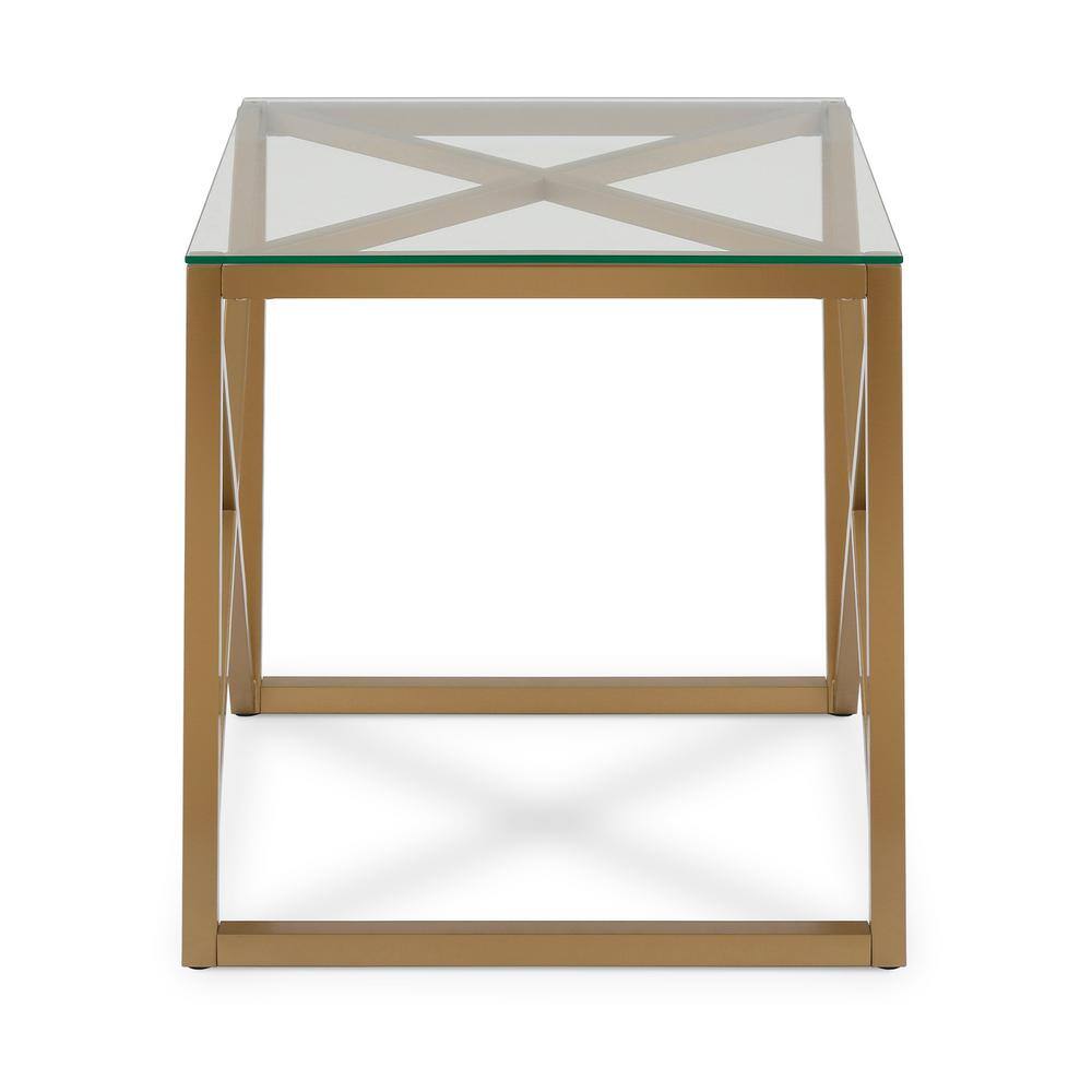 Gold Steel X-Base Square Glass Side Table