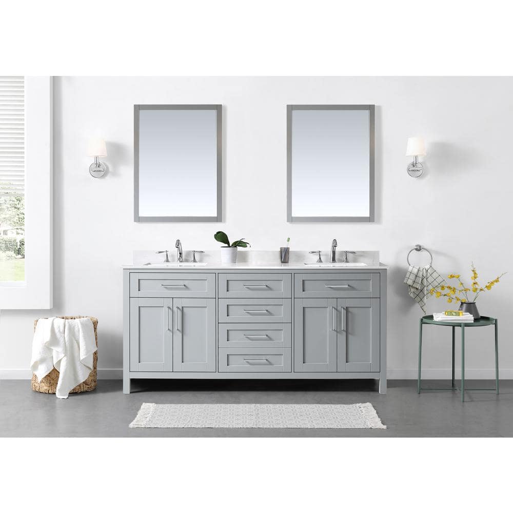 OVE Decors Wexford 72 in. W x 21 in. D x 34 in. H Double Sink Vanity in Dove Gray with White Engineered Marble Top and Mirrors -  VKCR-WEXF72-039