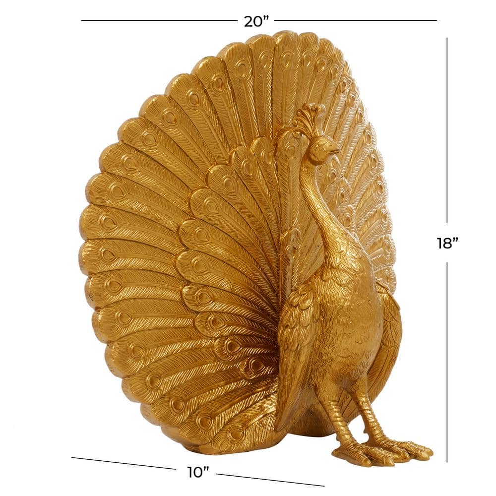 Gold Glam Resin Peacock Sculpture, 18.35 Inches