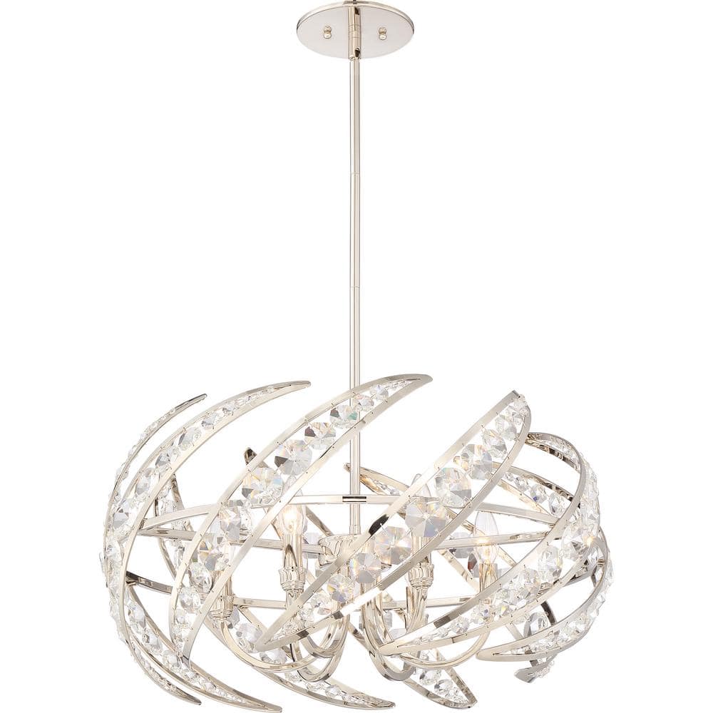 Crescent 6-Light Polished Nickel Crystal Pendant