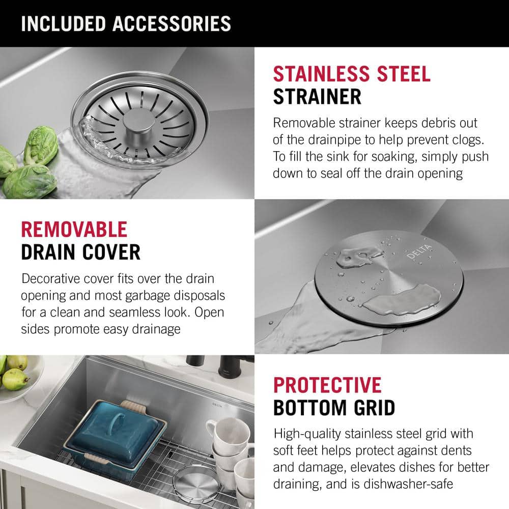 Delta 30-Inch Stainless Steel Workstation Undermount Kitchen Sink