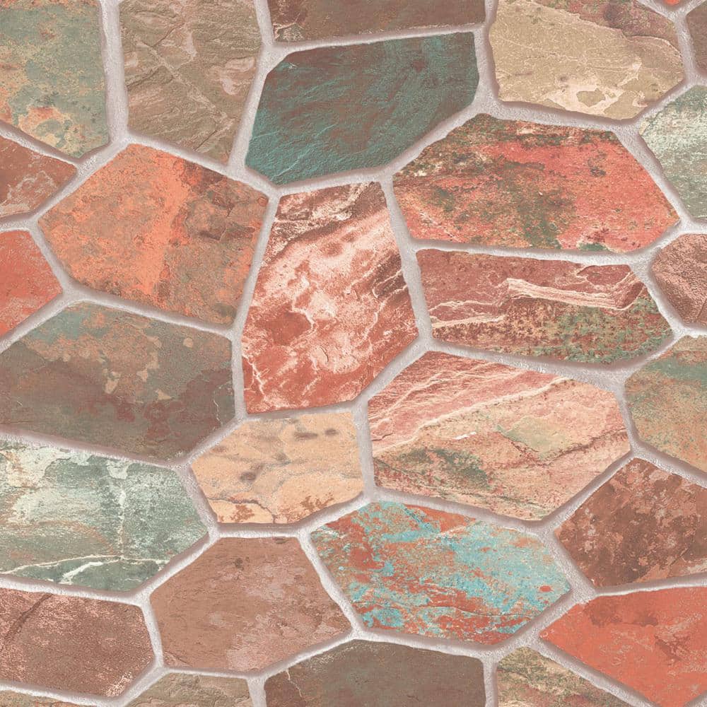 Falkirk Ophia Stone Red, Brown, Teal Vinyl Peelable Roll (Covers 57 sq. ft.