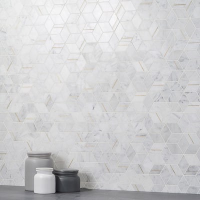 Utopia Carrara 13.58 in. x 11.73 in. Polished Marble and Brass Wall Mosaic Tile (1.11 sq. ft./Each)