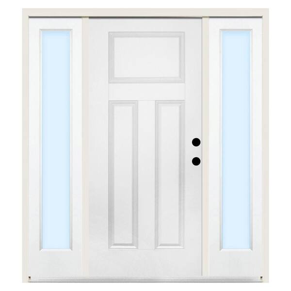 Steves & Sons 68 in. x 80 in. Premium 3-Panel Left-Hand Primed Steel Prehung Front Door w/ 14 in. Clear Glass Sidelite and 6 in. Wall