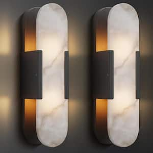 19.8 in. 2-Light Alabaster Black Wall Sconce, Natural Marble Wall Light for Living Room, Dining Room, Bedroom (2-Sets)