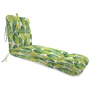 74 in. x 22 in. Hixon Palm Green Leaves Rectangular Knife Edge Outdoor Chaise Lounge Cushion with Ties and Hanger Loop
